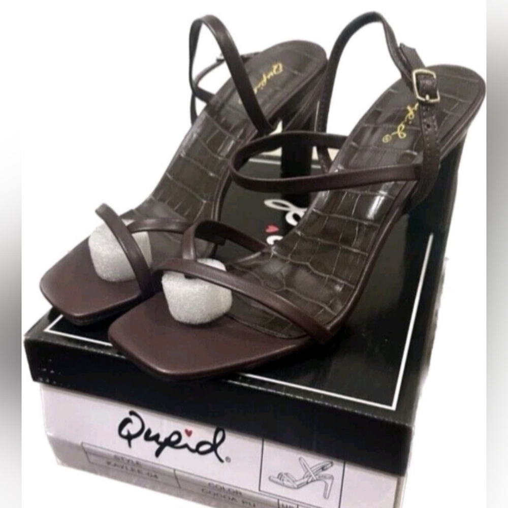 Qupid Dark Brown Strappy Heels